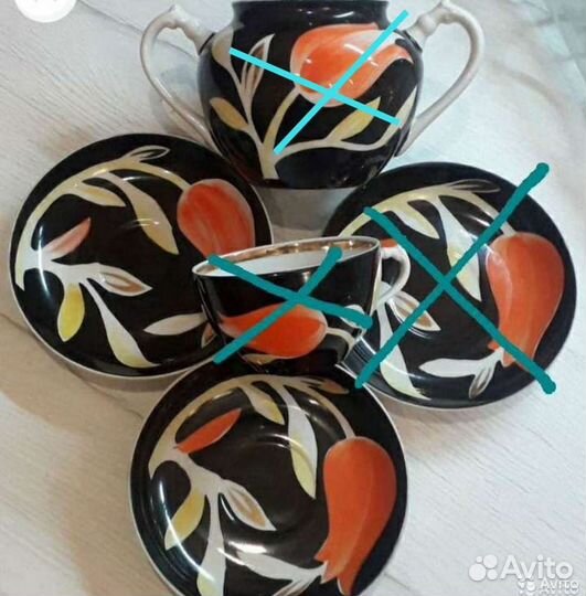 Чайный сервиз Красная роза/Красный тюльпан, Дулево