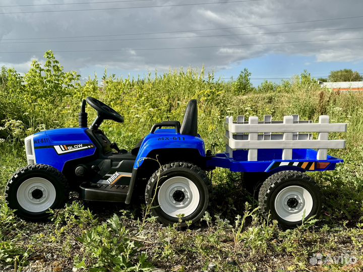 Детский электромобиль трактор с прицепом