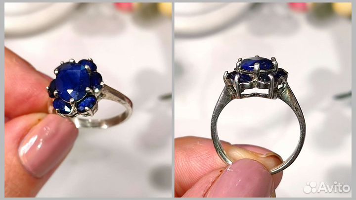Кольцо с сапфирами Шри-Ланка 5,25ct, 17,75 р-р 925