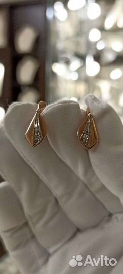 Золотые серьги с бриллиантами СССР 583 проба