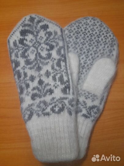 Варежки женские зимние теплые пуховые с узором