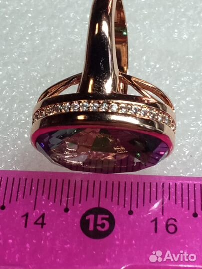 Золотой Комплект с Мистик Топазом 18 размер