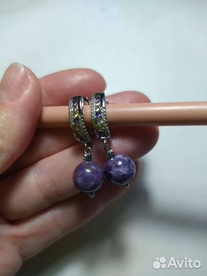 Серьги серебро с чароитом