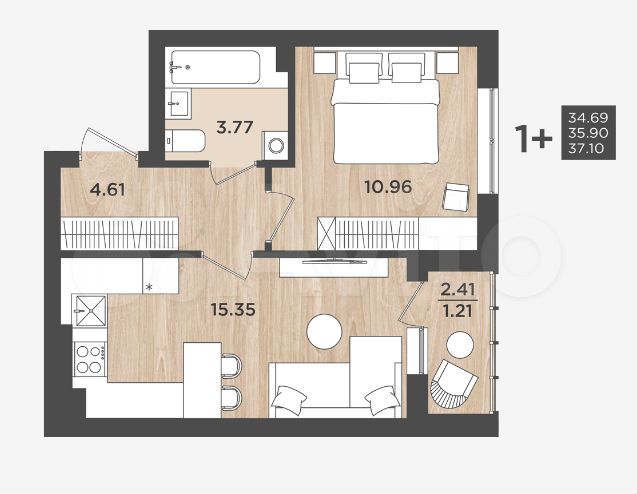 1-к. квартира, 35,9 м², 1/9 эт.