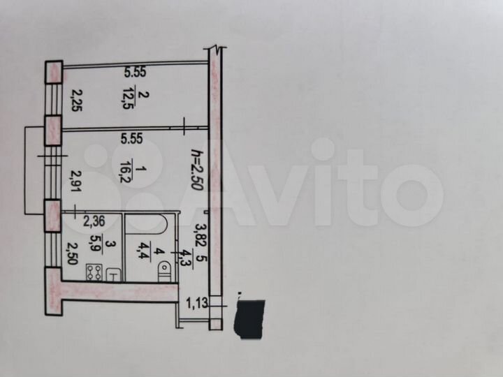 2-к. квартира, 43,3 м², 4/5 эт.