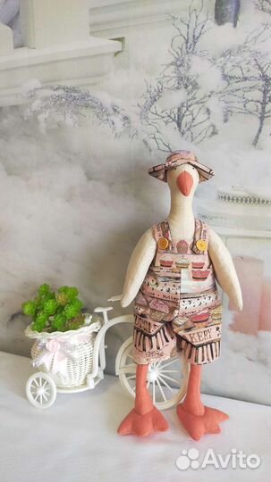 Кукла тильда ручной работы. Гусь на велосипеде