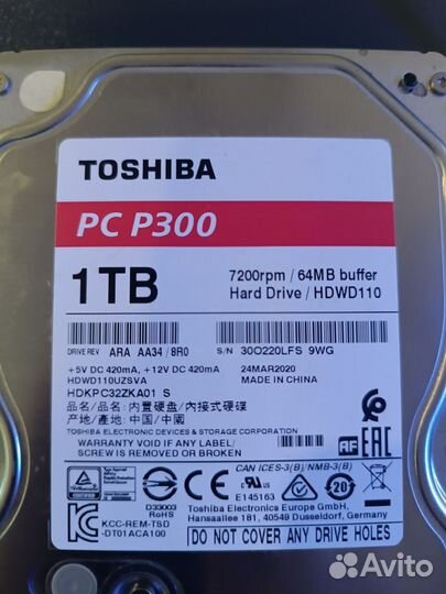 1 тб Жесткий диск Toshiba P300