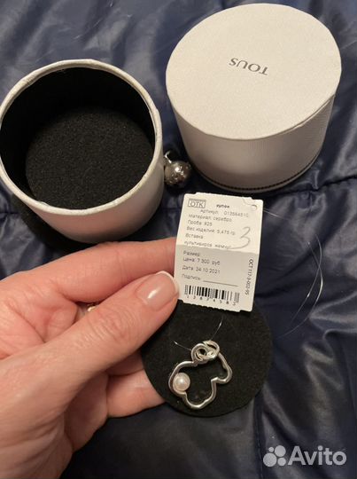 Tous кулон серебро жемчуг новый мишка силуэта