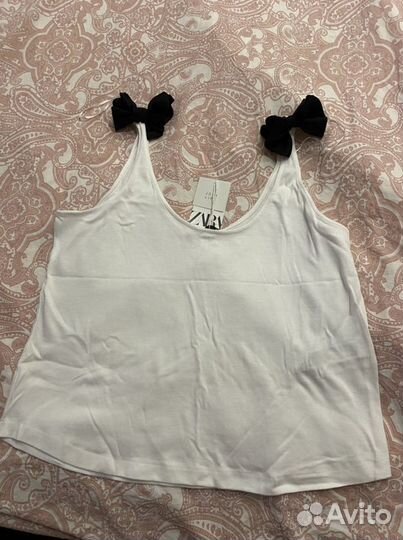 Топ Zara, с бантиками, белый М-L