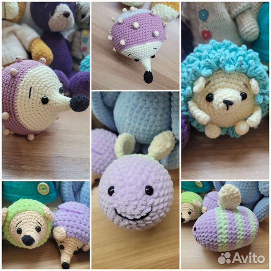 Вязаные игрушки заяц мишка