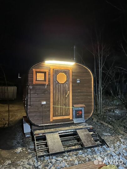 Баня бочка с купелью на прицепе в аренду