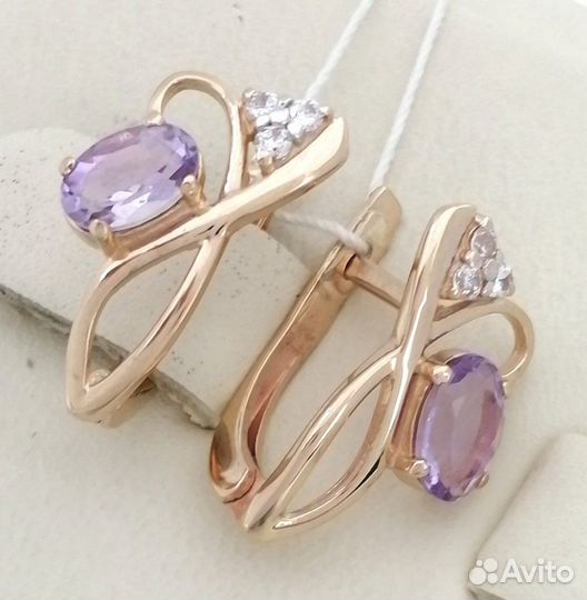 Серьги / 2,31г / Золото585 / фианиты овальные