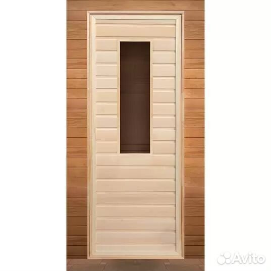 Дверь для бани липа прямоугольное стекло (коробка
