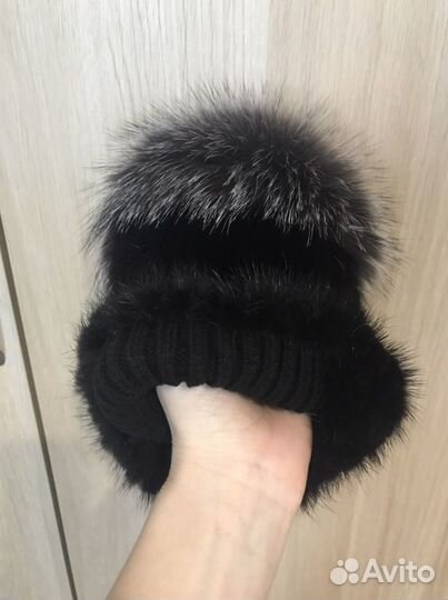Шапка норковая вязаная