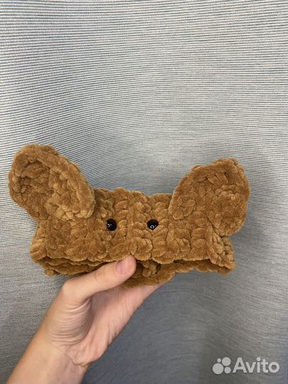 Повязка на голову с ушками вязаная плюшевая