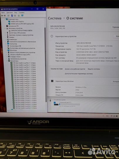Ardor 17.3 165Гц i7-13700HX RTX4070 16GB 1024SSD