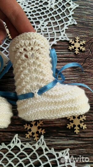 Вязанные пинетки носки 0-3 мес, новые, на выписку