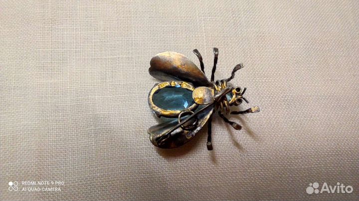 Брошь серебро СССР, винтаж 50е, камень топаз