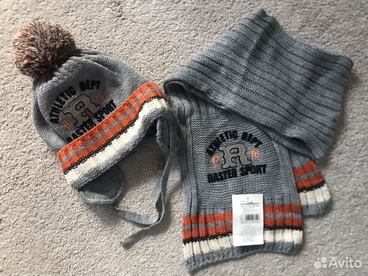 Шапка с шарфиком для мальчика, 46-48