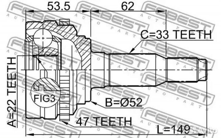 Febest 1110-J200A47 шрус внешний перед прав/лев