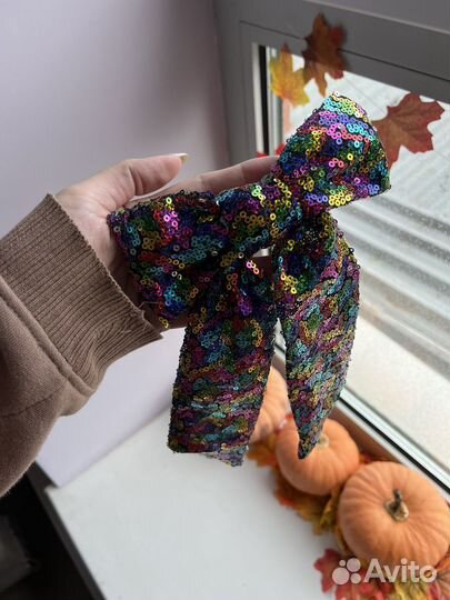 Заколка бант из пайеткок розовый и разноцветный