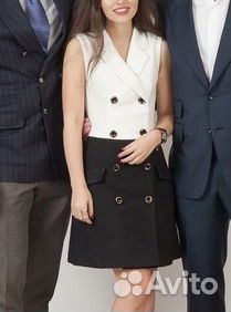 Платье женское черно-белое XS твидовое