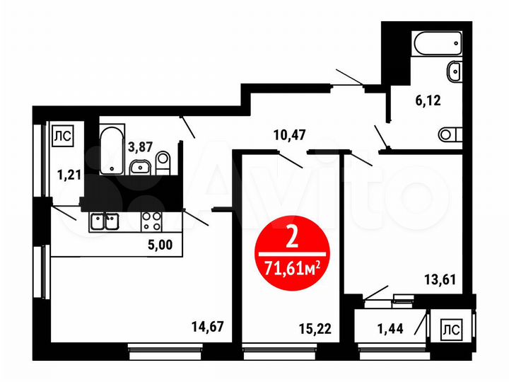 2-к. квартира, 71,6 м², 21/25 эт.