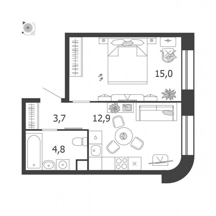 1-к. квартира, 36,4 м², 2/13 эт.
