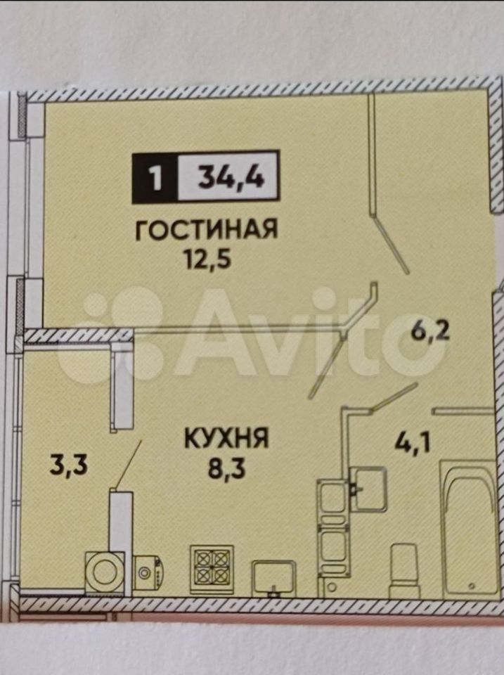 1-к. квартира, 34,4 м², 6/12 эт.