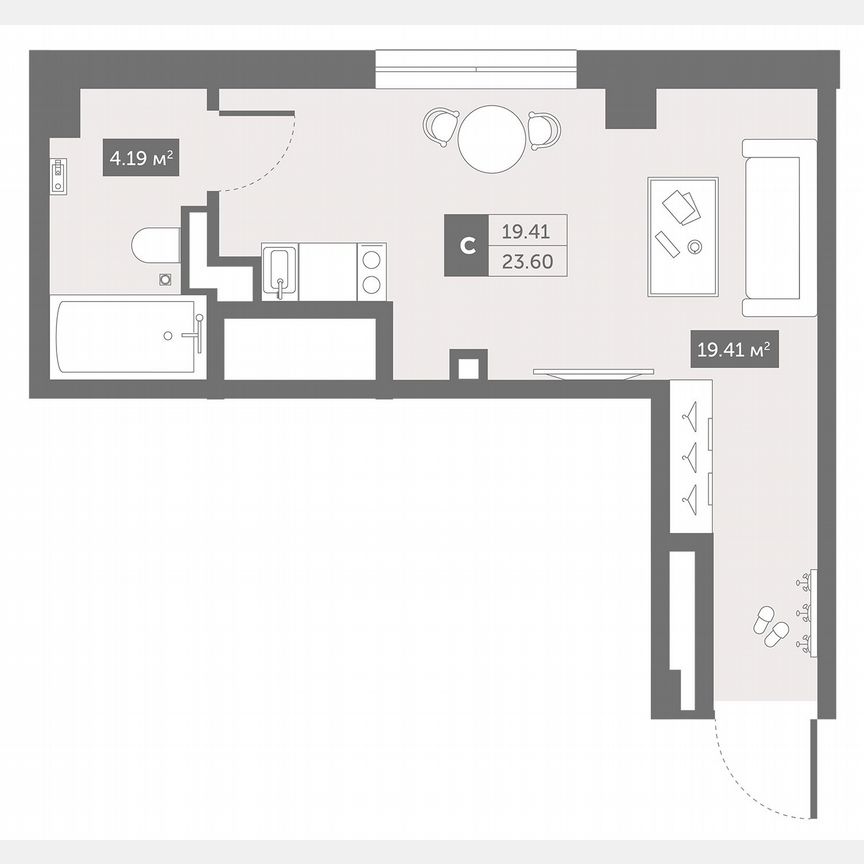 1-к. апартаменты, 23,6 м², 2/13 эт.