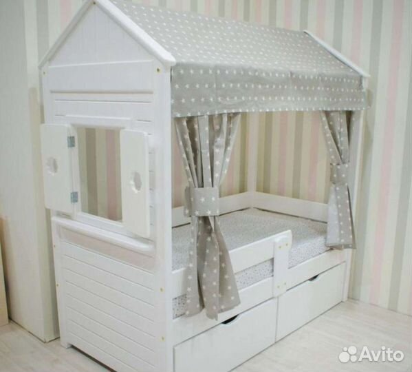 Крыша и шторки на кровать домик