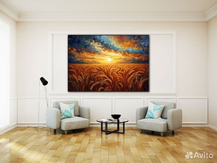 Картина маслом Золотые колосья Примерка бесплатно