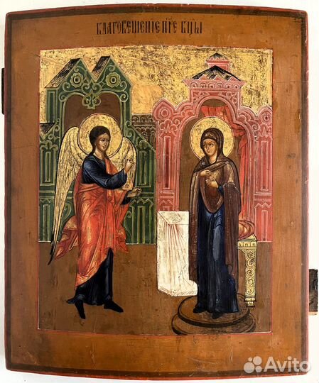 Икона Благовещение Пресвятой Богородицы Палех 19 в