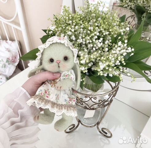 Зайка тедди, игрушка, ручная работа, из шерсти