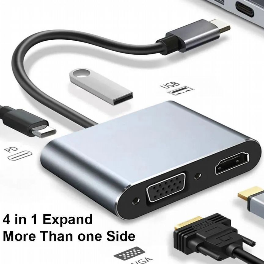 Новый Type-C 4 В 1, 4k Hdmi, Vga, Usb 3.0, Type-C