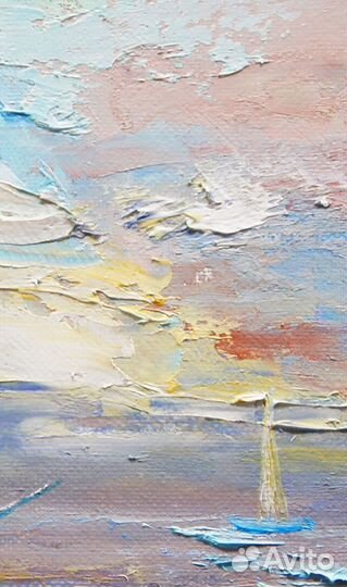 Картина маслом, Морской пейзаж с яхтами, 18х24 см