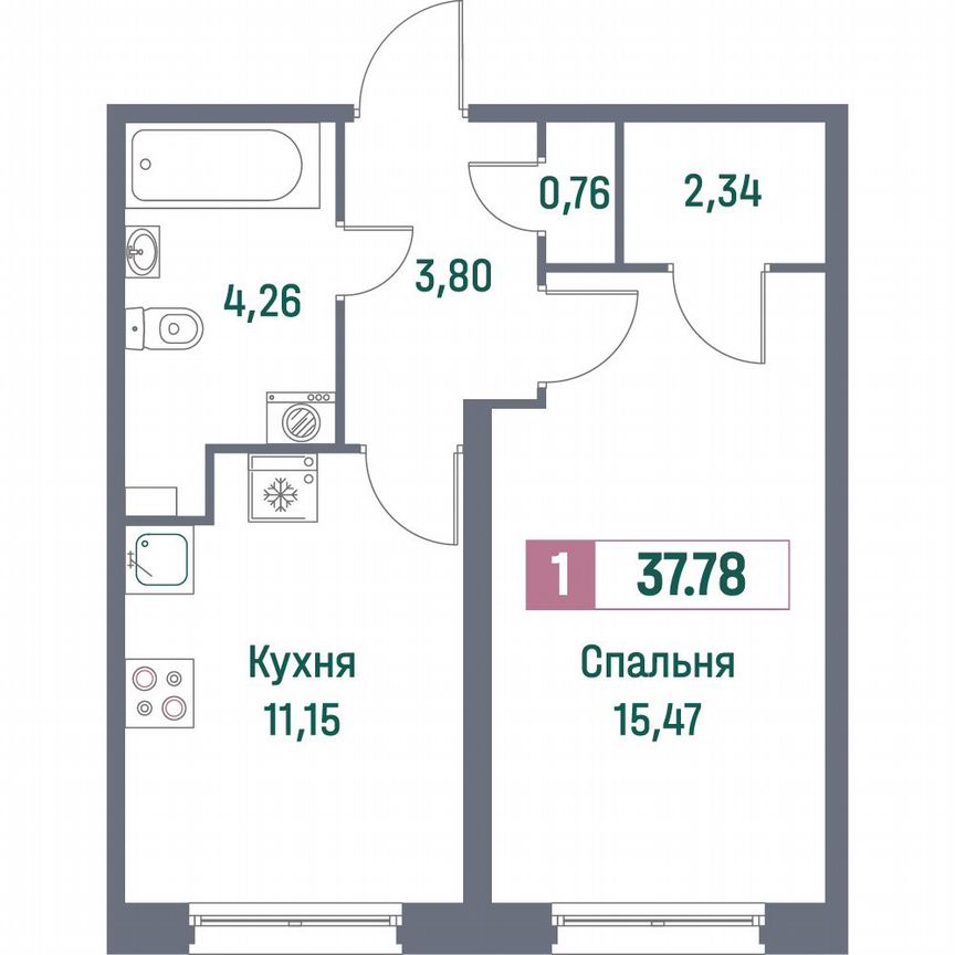 1-к. квартира, 37,8 м², 1/16 эт.