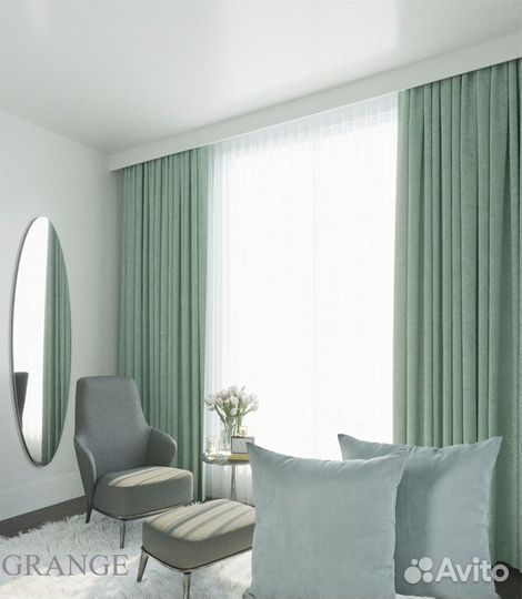 Готовые Шторы Канвас (ментол)