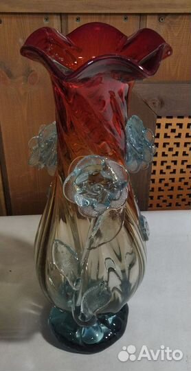 Ваза цветного стекла красная, Красный май 42 см