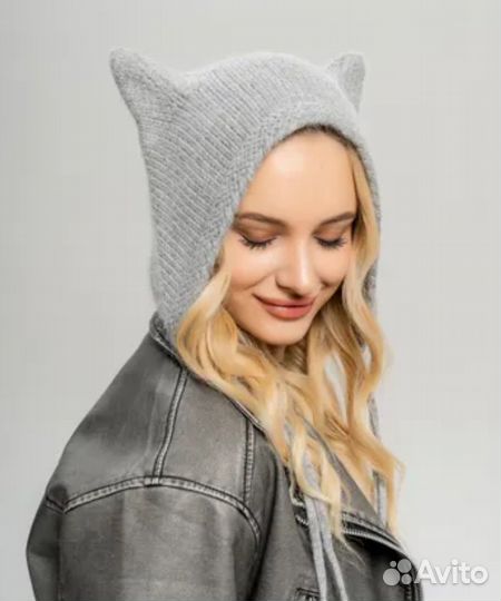 Шапка чепчик с ушками женская