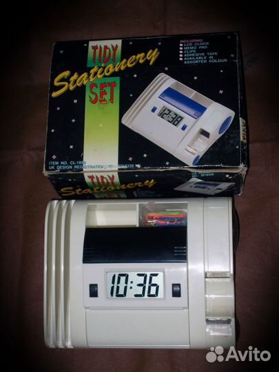 Диспенсер с часами канцелярский. Новый настольный