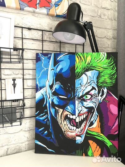 Готовая картина по номерам (Бэтмен, Джокер)