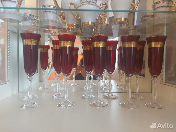 Фужеры бокалы богемия bohemia с позолотой Чехия