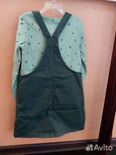 Комплект HM джинсовый сарафан и лонг, рост 128