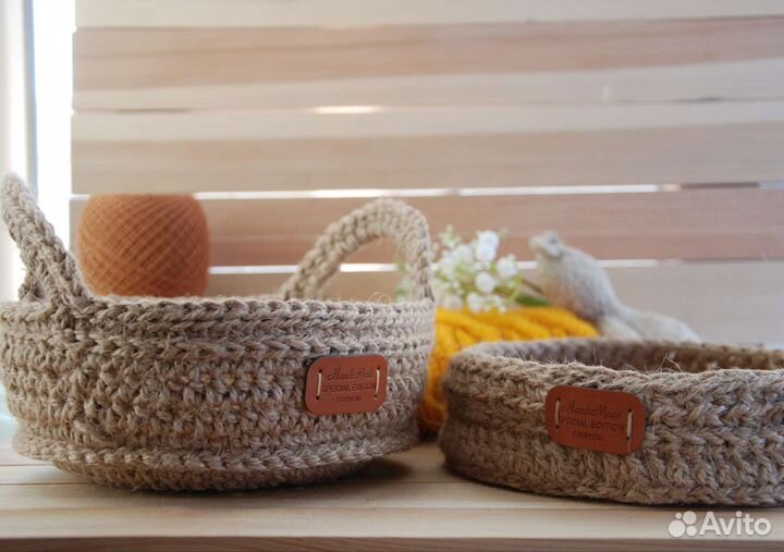 Вязанные корзины интерьерные из джута