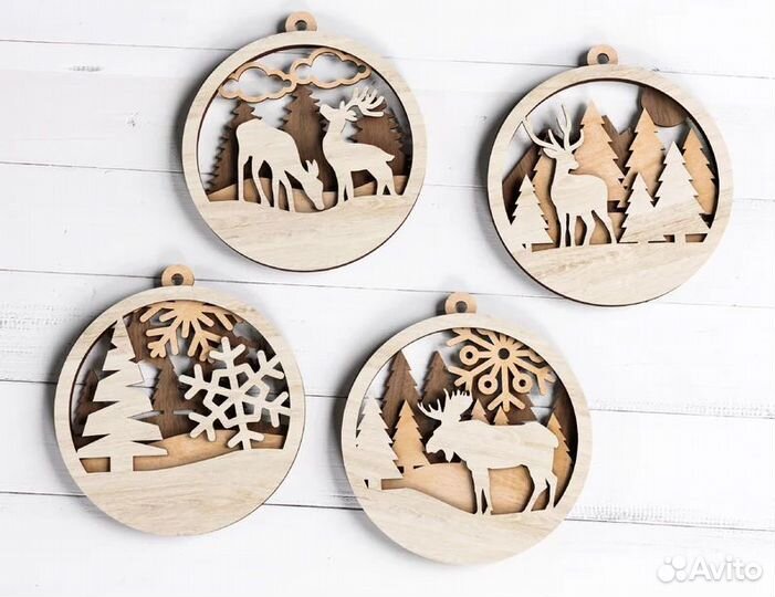 Елочные игрушки деревянные