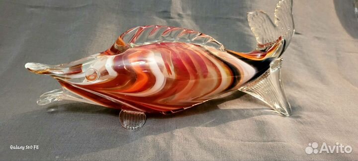 Ваза рыбка,гутная техника,цветное стекло,ссср