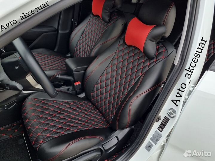 Чехлы Киа Рио 4 - Солярис 2 - Лада Веста с Красной