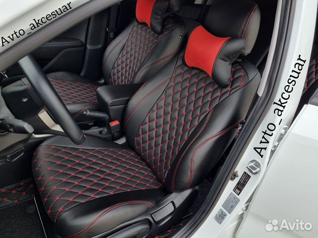 Чехлы Киа Рио 4 - Солярис 2 - Лада Веста с Красной