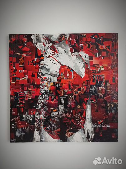 Картина авторская в технике коллаж холст 85х85см